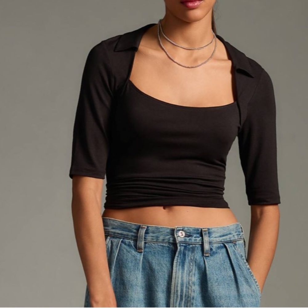 Anthropologie Collared square neck tee NWT Size XS